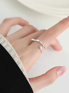 几何925不规则素圈戒指女小众设计食指戒轻奢开口戒尾戒