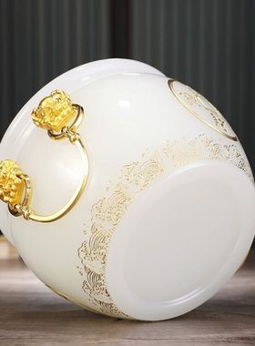 汉京 琉璃玉聚宝盆摆件 公司开业乔迁礼品 办公室桌面招财摆件 家