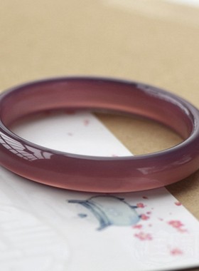 天然冰种帝王紫玉髓手镯女翡翠色玛瑙粗圆条美人镯葡萄紫扁条正镯