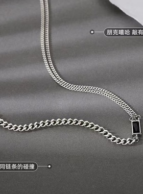 :S925镀银方牌复古项链2022年新款女小众设计感锁骨链女