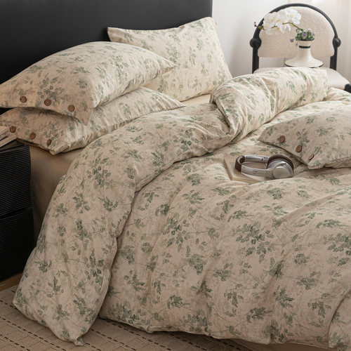 果点家纺【26春季新品】A类棉麻四件套舒适透气被套床品青藤jy - 图1