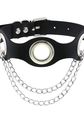 Newest Initial Necklace PU Leather Black Goth Punk Rock Chok