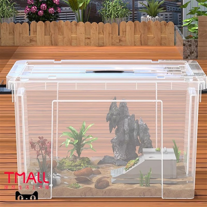 热销乌龟周转箱家用大型循环过滤生态造景乌龟饲养缸透明桌面客厅 - 图3