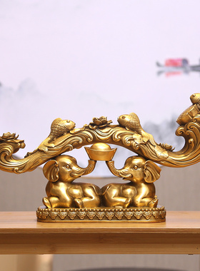 热销纯铜如意摆件大象公司办公室装饰品吉祥如意铜象吸财象铜开业