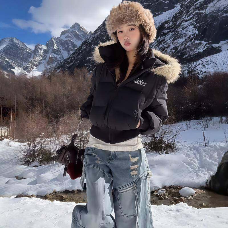 2025冬季新款超好看美式复古短款小个子棉服女高级感毛领棉袄外套,淘宝优惠券,粉丝福利购,淘宝优惠卷