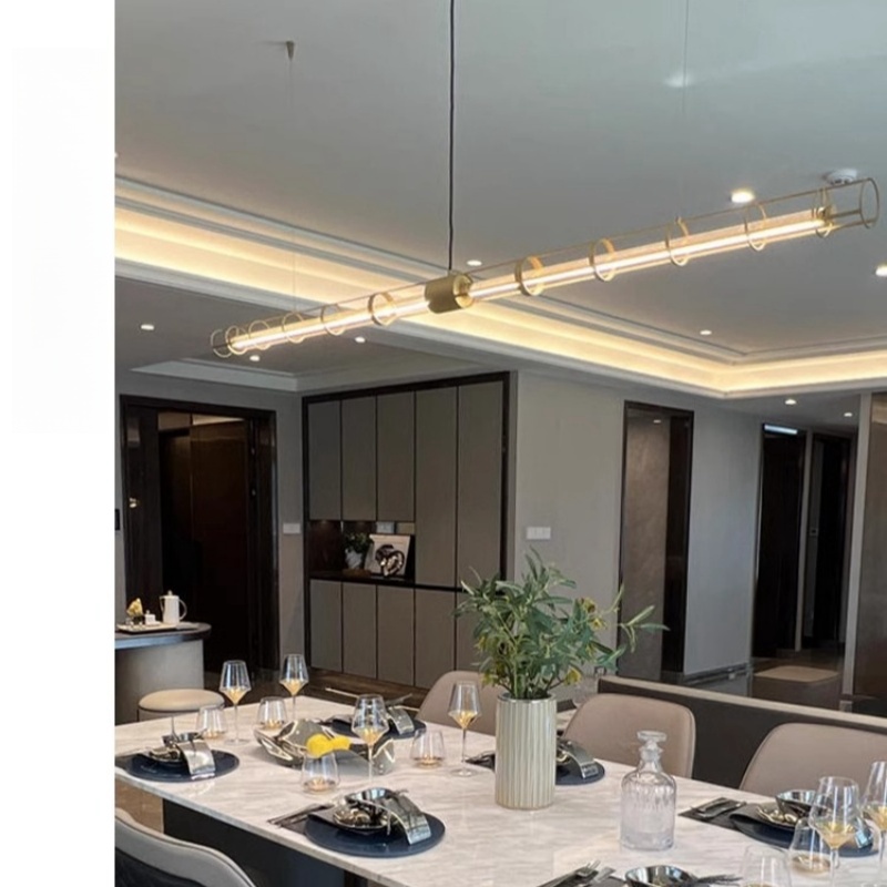 设计师创意一字长条餐厅吊灯北欧简约现代餐桌吧台办公室岛台灯具 - 图3