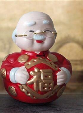 极速。福寿公婆不倒翁陶瓷摆饰 公公婆婆摆件老头老太太摆件送长