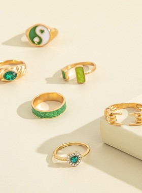 极速Fashion retro love green Tai Chi diamond opening ring 6