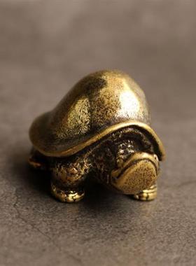 纯黄铜复古甲鱼小摆件家居办公桌书桌茶桌茶台装饰品手把件铜器