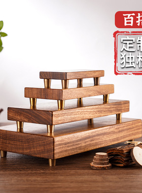 日系风原木乌金木实木底座 佛像工艺礼品摆饰新中式铜木底座 长方