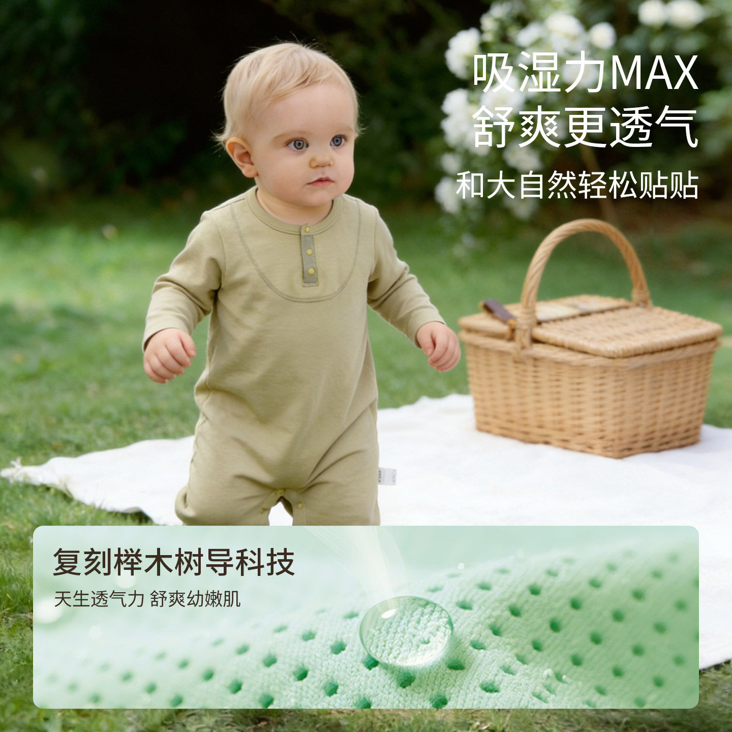 Oakmont婴儿连体衣长袖莫代尔爬服春秋款