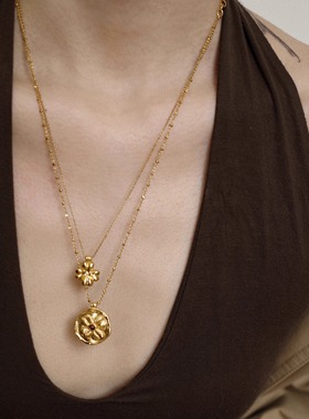 护身符系列四叶草金币双层项链