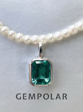 S925银镀18K金3克拉培育祖母绿项链万能扣配珍珠吊坠套链时尚定制