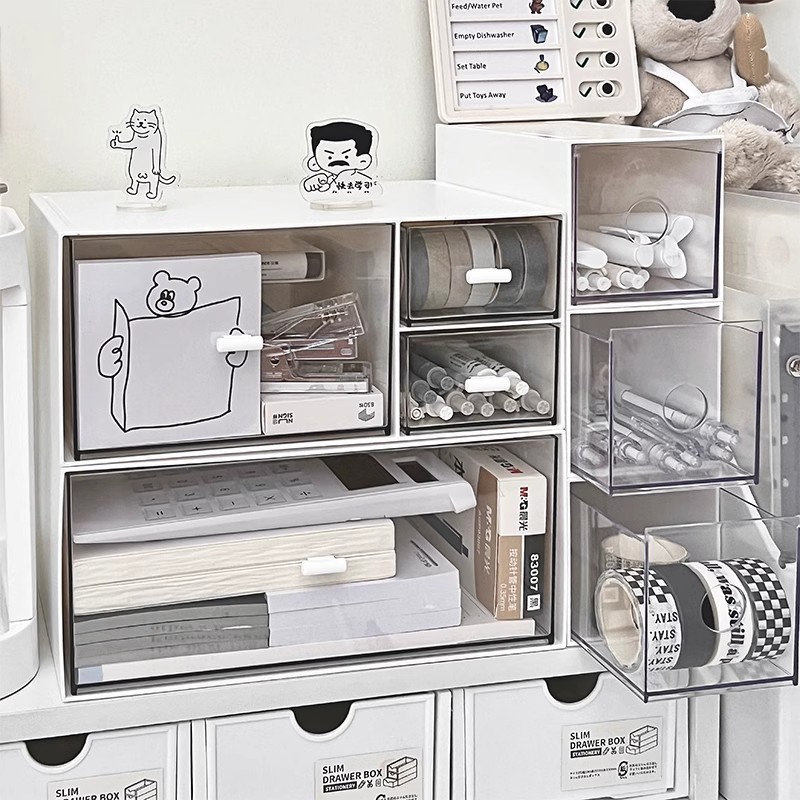 透明亚克力抽屉式桌面收纳盒学生书桌文具化妆品置物架办公室整理 - 图2