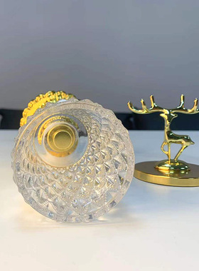 北欧水晶玻璃储物罐带盖欧式金色茶几托盘站鹿糖果罐家居收纳摆件