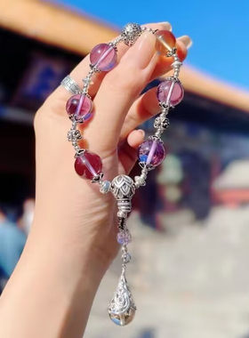 北京绿幽灵手链草莓晶发晶手链女黄水晶宫廷风手饰送女友闺蜜礼物