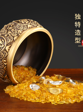 铜实心聚宝盆摆件全铜存钱罐招聚黄铜米缸纯铜中式家居办公室店铺