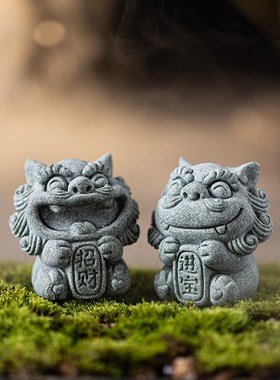 创意小号一对风狮爷茶宠茶玩摆件国潮风小狮子招财进宝桌面装饰品