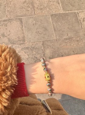 静态蓝繁花似锦香灰瓷琉璃手串中式复古时尚手链送女朋友520礼物