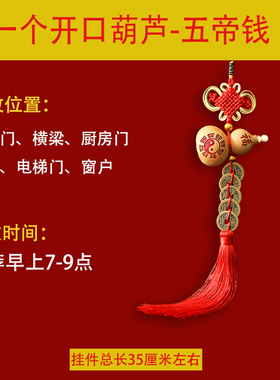 好货五帝钱门对门真葫芦铜钱挂件天然开口铜钱大门厕所门口中国结