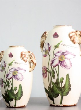 新中式大气东南亚复古做旧大象花瓶装饰摆件大小一套 样板间软装