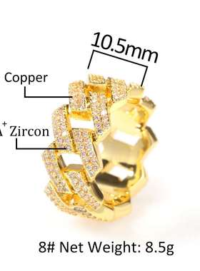 Hiphop zircon Cuban ring men's niche design metal geometr