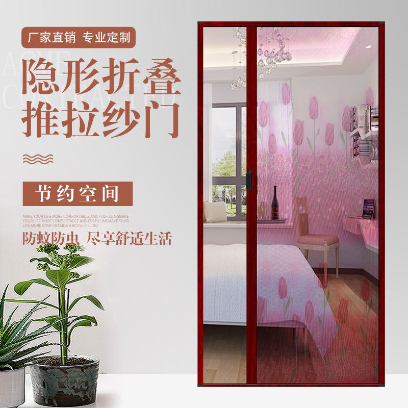 定做隐形推拉折叠纱门防蚊纱窗门推拉式伸缩纱门铝合金免打孔纱门 - 图1