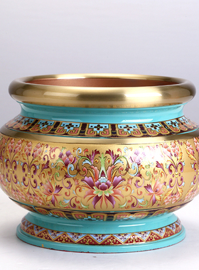 珐琅彩供佛用品全套纯铜合金家用供奉佛具大全套装香炉供盘供灯