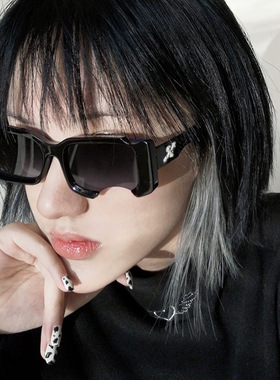 新款缺口方框街头潮拍太阳眼镜异形网红风格派对嘻哈个性墨镜