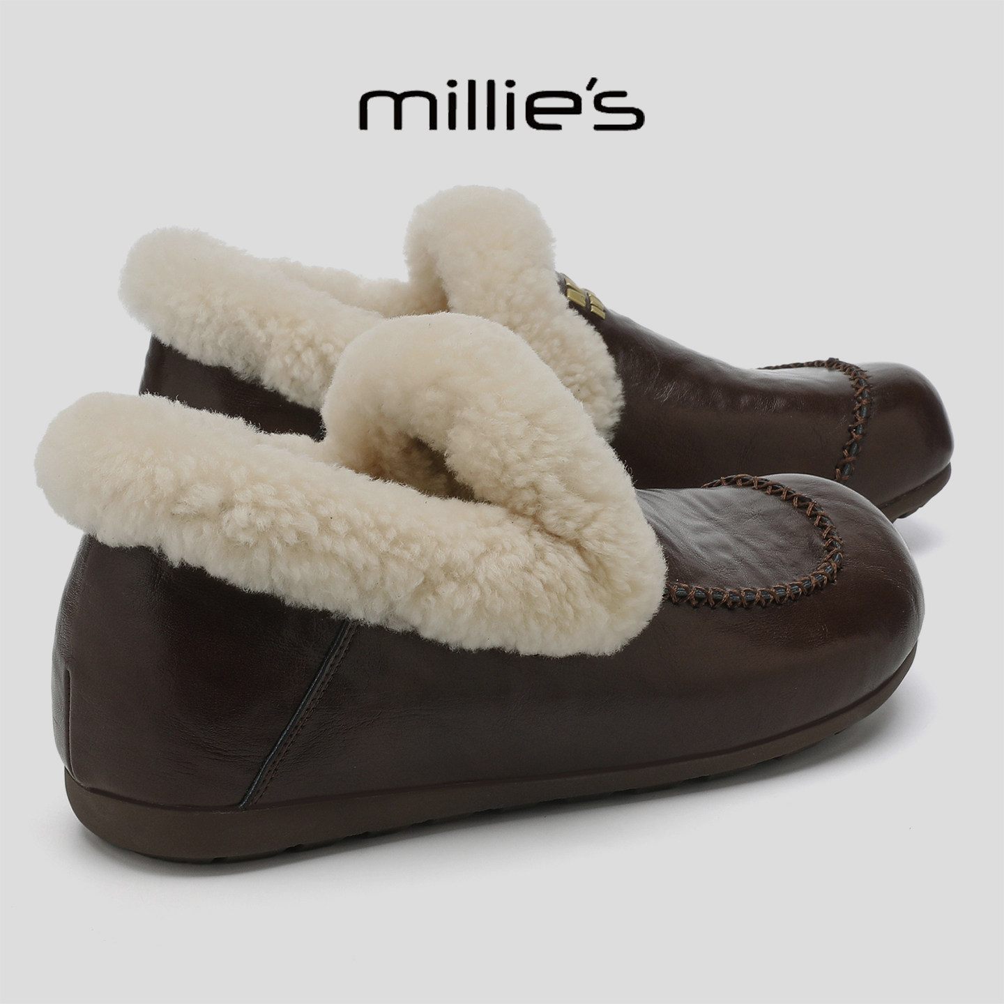 MILLIE'S/妙丽英伦风加绒保暖一脚蹬毛毛鞋女内增高乐福鞋休闲鞋,淘宝优惠券,粉丝福利购,淘宝优惠卷