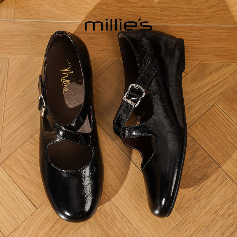 MILLIE'S/妙丽圆头平底交叉带时尚百搭舒适透气不累脚休闲玛丽珍,淘宝优惠券,粉丝福利购,淘宝优惠卷