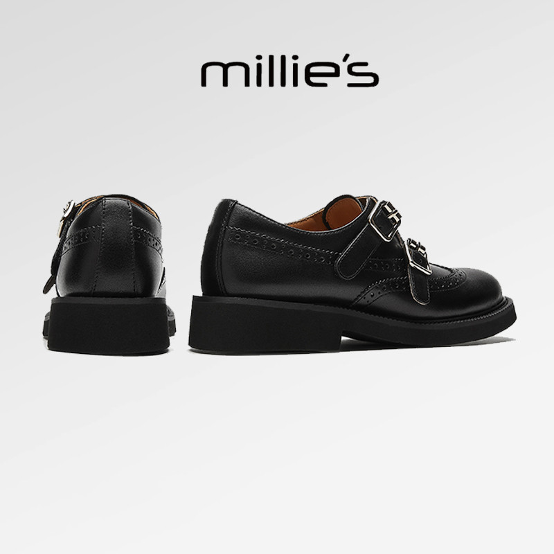 MILLIE'S/妙丽潮流简约女鞋金属搭扣牛皮设计感舒适深口单鞋 春秋,淘宝优惠券,粉丝福利购,淘宝优惠卷