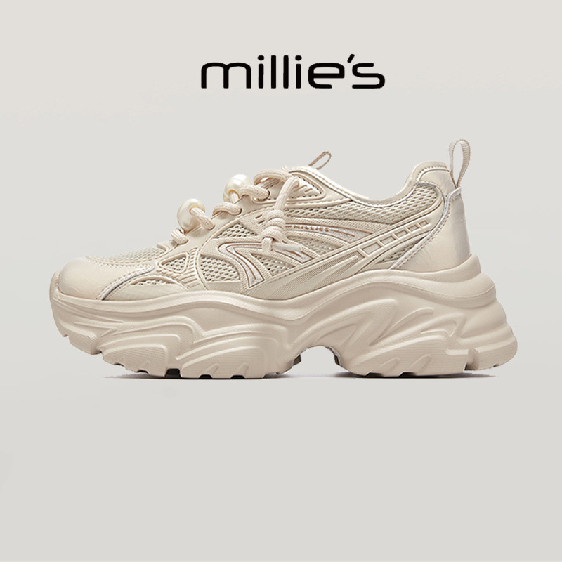 MILLIE'S/妙丽圆头厚底装饰拼接设计感时尚运动休闲旅游老爹鞋秋,淘宝优惠券,粉丝福利购,淘宝优惠卷