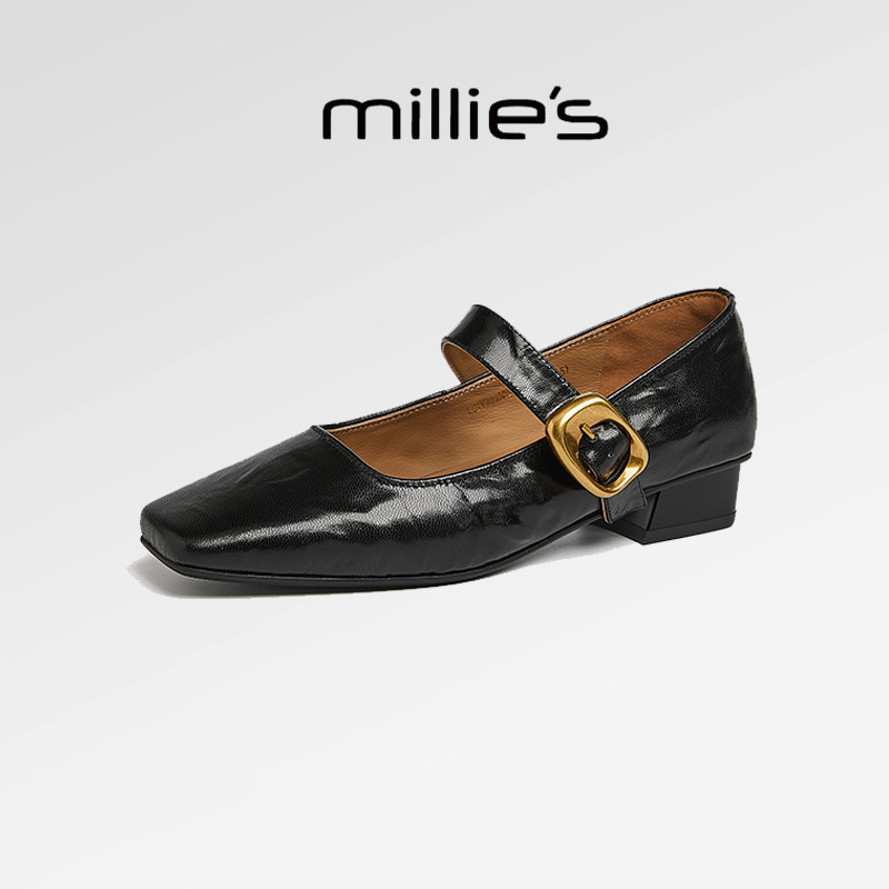 millies妙丽法式优雅真皮玛丽珍鞋女新款软底增高一字扣小皮鞋,淘宝优惠券,粉丝福利购,淘宝优惠卷