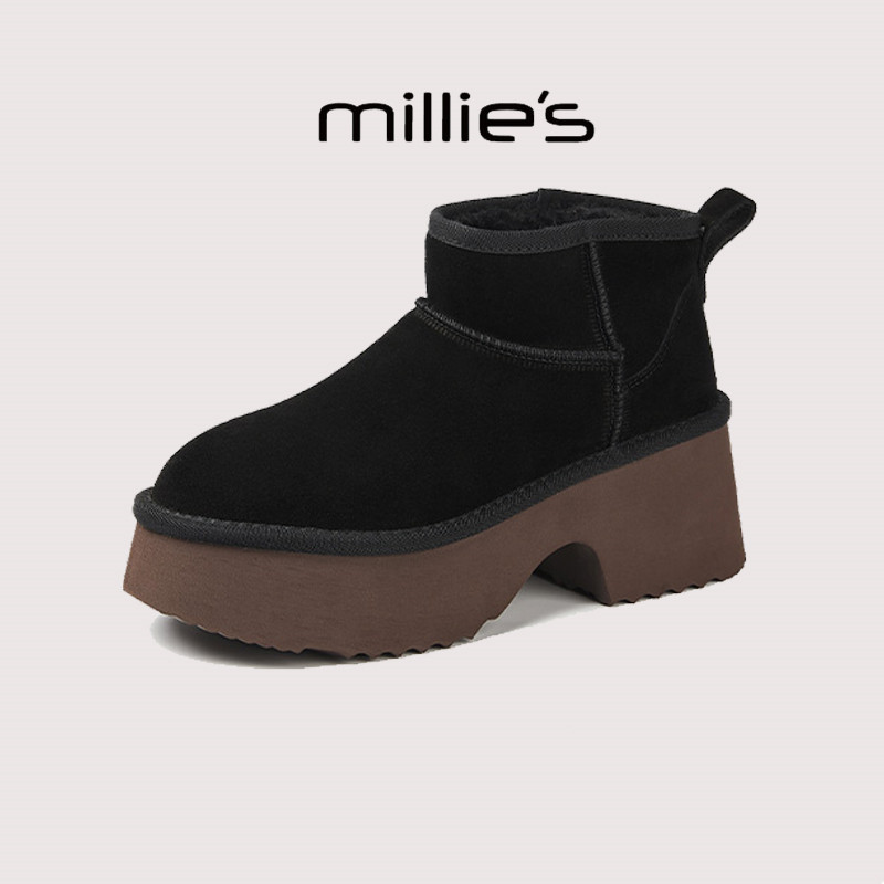 millies妙丽新款圆头粗跟厚底棉靴轻奢经典款舒适柔软加绒雪地靴,淘宝优惠券,粉丝福利购,淘宝优惠卷