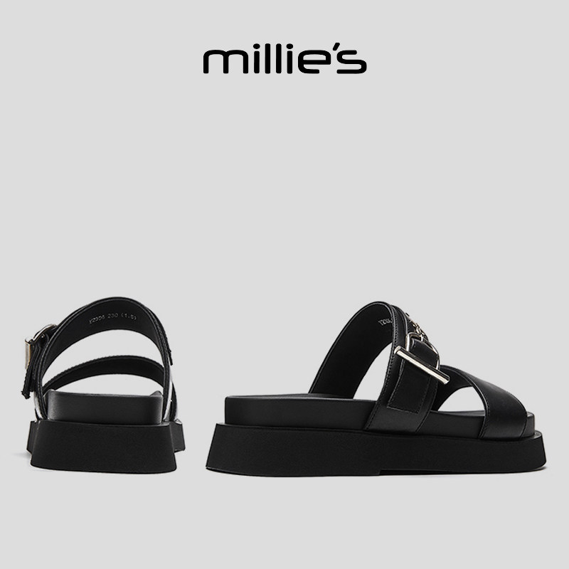 MILLIE'S/ 妙丽圆头厚底精致扣饰装饰亲肤透气凉爽时尚休闲拖鞋,淘宝优惠券,粉丝福利购,淘宝优惠卷