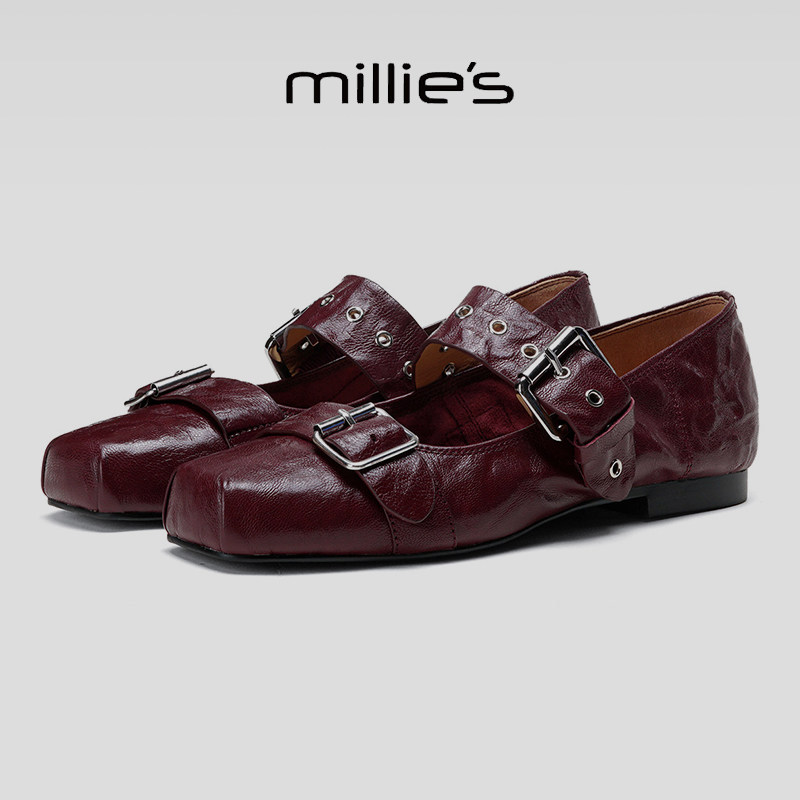 MILLIE'S/妙丽2025新款超软铆钉皮带扣质感玛丽珍鞋平底圆头软,淘宝优惠券,粉丝福利购,淘宝优惠卷
