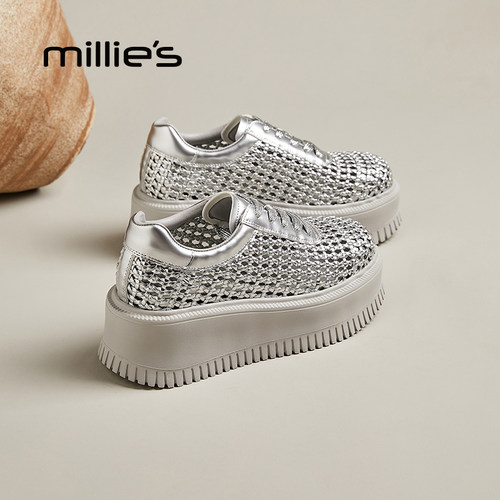 MILLIE'S/妙丽圆头厚底小个子经典百搭独特别致设计感休闲板鞋 - 图1