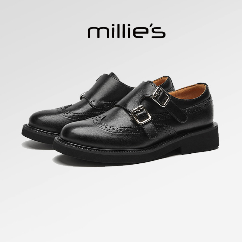 MILLIE'S/妙丽潮流简约女鞋金属搭扣牛皮设计感舒适深口单鞋 春秋,淘宝优惠券,粉丝福利购,淘宝优惠卷