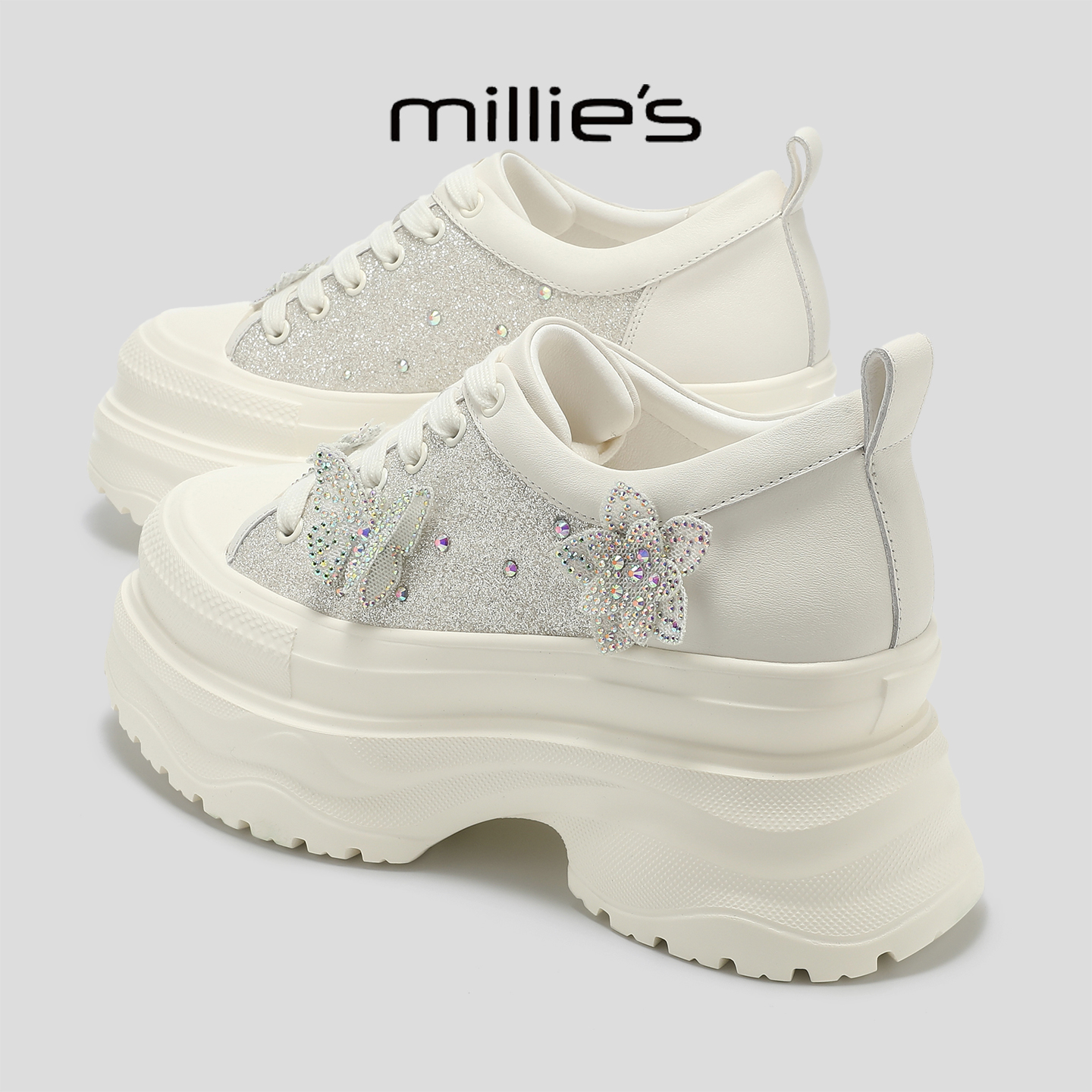 MILLIE'S/妙丽2025新款女鞋真皮厚底女鞋系带百搭休闲鞋女Q - 图0