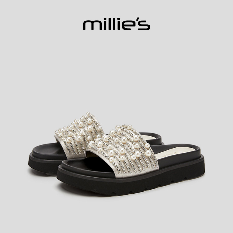 MILLIE'S/妙丽圆头厚底法式仙女风日常通勤外穿时尚百搭休闲拖鞋,淘宝优惠券,粉丝福利购,淘宝优惠卷