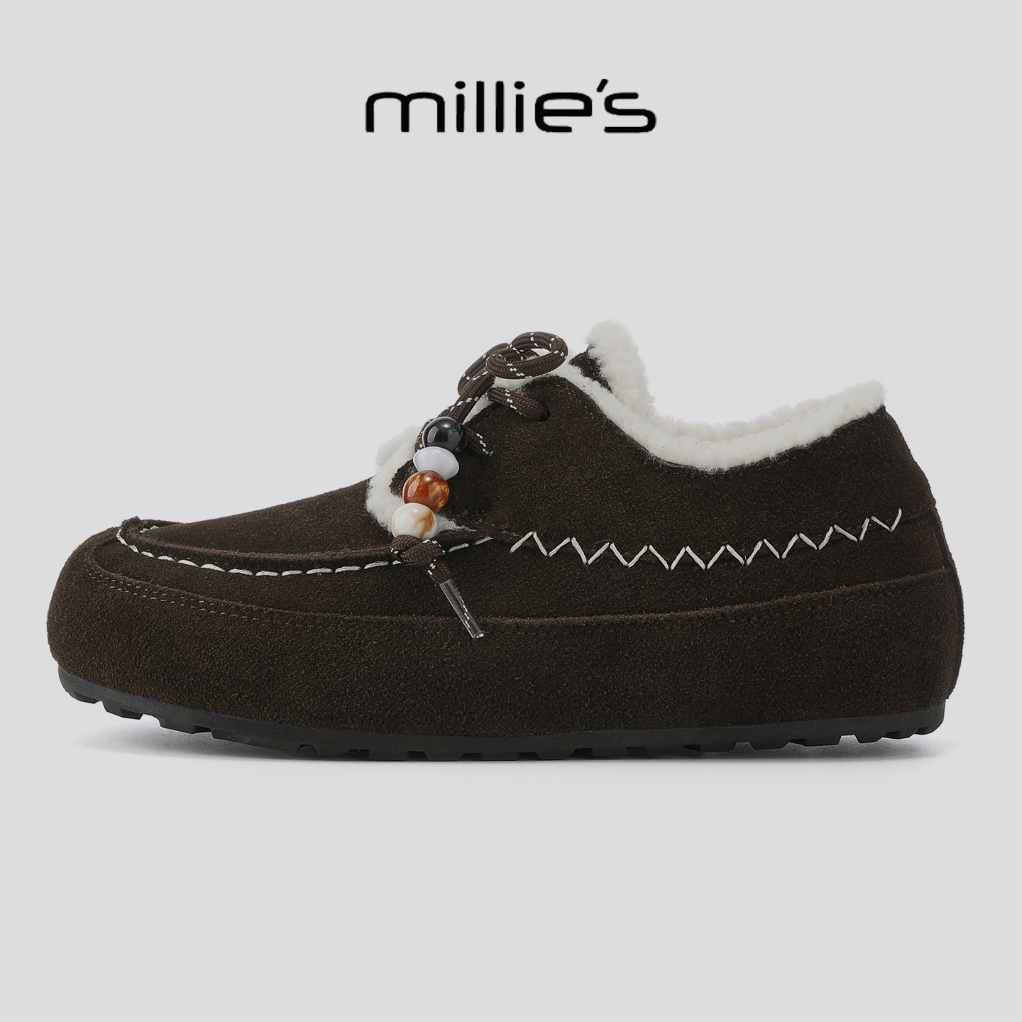 MILLIE'S/妙丽2025新款时尚百搭舒适加绒加厚勃肯鞋厚底休闲鞋 - 图1