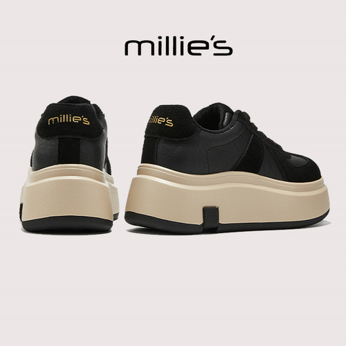 MILLIE'S/妙丽日常复古风厚底板鞋女黑色系带休闲鞋舒适百搭时尚 - 图2