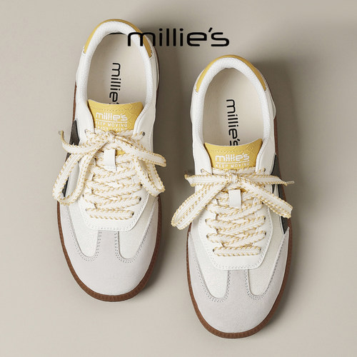 MILLIE'S/妙丽春季复古风撞色德训鞋女厚底系带休闲鞋百搭运动鞋 - 图0