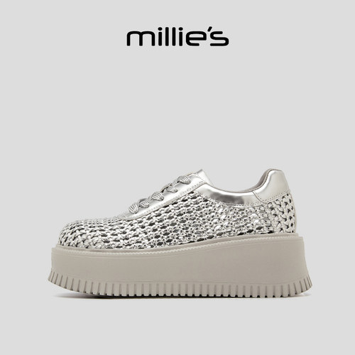 MILLIE'S/妙丽圆头厚底小个子经典百搭独特别致设计感休闲板鞋 - 图0