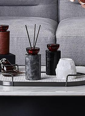 高端质属半SAI圆把装手托盘皮客厅茶几样板房桌面饰品差距收金纳