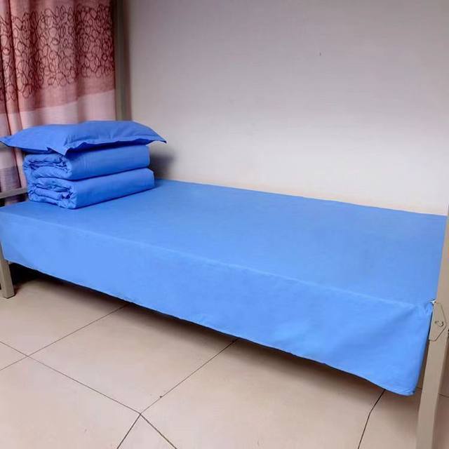 Students' three-piece set of sky blue quilt cover bed linens for military training, pure cotton college dormitory bedding