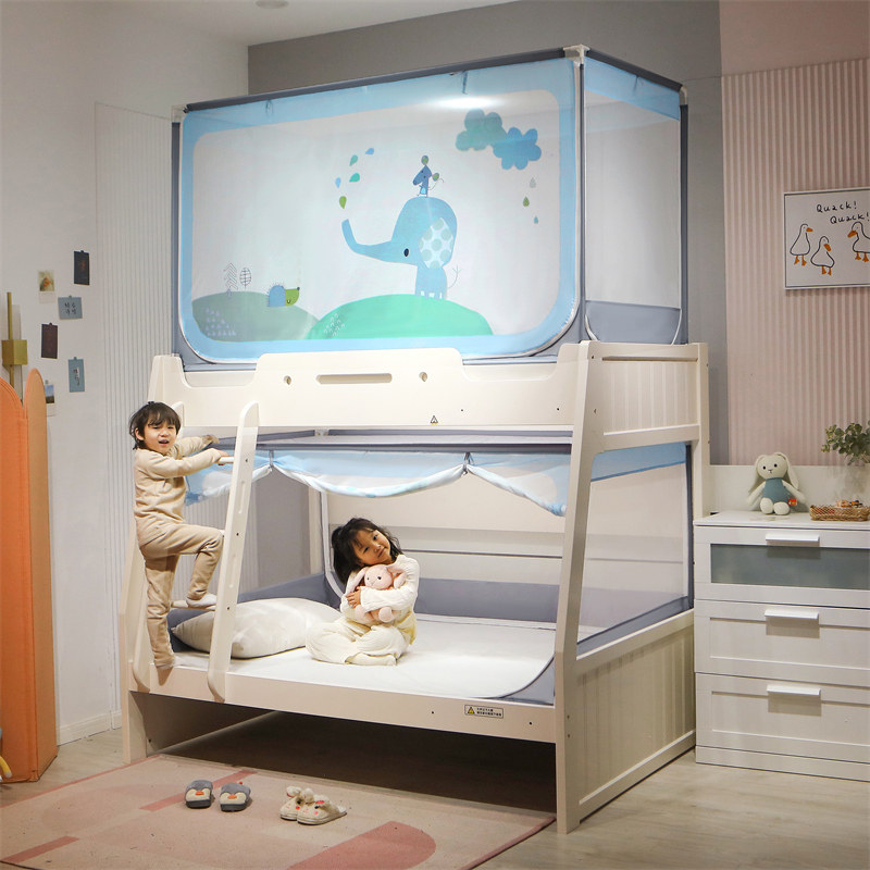 全底家用子母床蚊帐上下铺防摔儿童高低双层梯形纹账1.35m1.5m1.2,淘宝优惠券,粉丝福利购,淘宝优惠卷