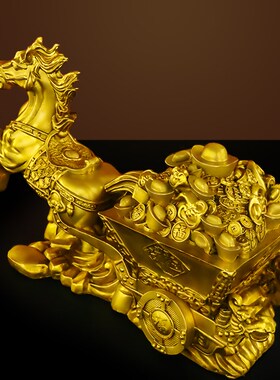 黄铜马拉车招财马上发财生肖马开运摆件办公室公司家居开业礼品