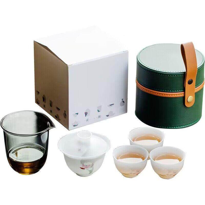 直销新款冰种玉瓷功夫旅行茶具便携包快客杯高档轻奢户外露营茶具,淘宝优惠券,粉丝福利购,淘宝优惠卷